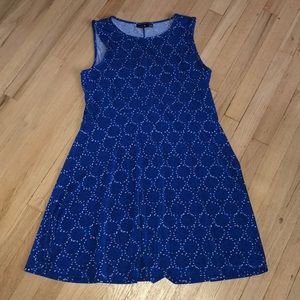 Blue, black and white dress